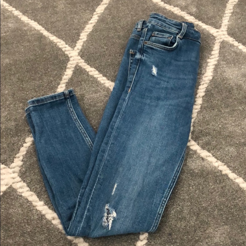 ZARA High Waisted Distressed Jeans